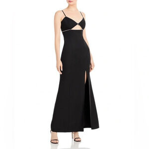 AQUA Formal Rhinestone cut out gown in black